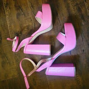 barbie pink chunky strappy heels open toe